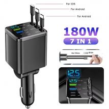 Caricabatteria per auto da 150 W PD30W Adattatore per accendisigari per auto Display di tensione con cavo retrattile Caricatore rapido 22,5 W per IOS Android