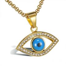 Evil Eye Pendant Necklaces for Men Women Stainless steel No Fade Gold Color 60 cm Chain