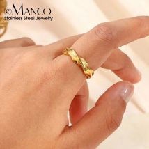 eManco New Fashion Wave Design Edelstahl vergoldeter Ring Ein einfaches alltägliches Schmuckzubehör für Frauen