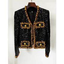 HIGH STREET Neueste Mode 2024, Designer-Damenjacke mit goldenen Ketten und Pailletten