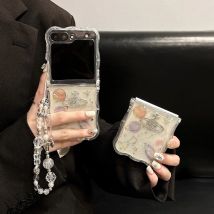 3D Planet Glitter Diamond Drop Glue Klare Handyhülle für Samsung Galaxy Z Flip 7 6 5 4 3 Z Flip6 Flip7 mit Kettenrückseite