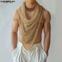 INCERUN Uomini Irregolare Canotte di Colore Solido Dolcevita Senza Maniche Trasparente Gilet Estate Streetwear 2024 Moda Uomo Abbigliamento