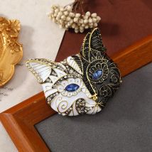 Vintage Frauen Craive Katze Maske Emaille Malerei Kristall Broschen Pins Retro Barock Palast Tropf Öl Abzeichen Anzug Büro Zubehör