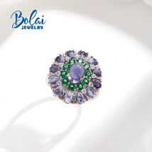 Light Luxury 925 sterling silver women's ring natural iolite oval gemstones fine jewelry Women's Premium Anniversary Gift