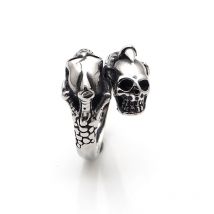 Punk 316L Stainless Steel Double Skull Head Ring For Man Eagle Claw Skeleton Rings Jewelry