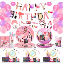 Forniture per feste di compleanno per il trucco, decorazioni per feste spa da 103 pezzi, piatti per il trucco, banner, palloncini, ecc., decorazioni per feste di compleanno per il trucco