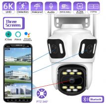 KERUI Icsee Zewnętrzna Kamera PTZ 6K WIFI IP Kamera Bezpieczeństwa Domu Trójobiektywowa Kamera CCTV Monitoringu Wideo z Potrójnymi Ekranami