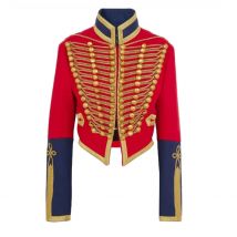 Hussar-Cosplay-Kostüm aus dem 18. Jahrhundert, rote Jacke, viktorianisches militärisches rotes und blaues Jackenkostüm, Halloween-Karnevalskleidung