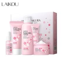 Set di Cura della Pelle LAIKOU Sakura, Idratante e Riducente Rughe Sottili, Prodotto per la Pulizia dei Pori, Set da 5 Pezzi, Regalo per la Festa della Donna Coreana