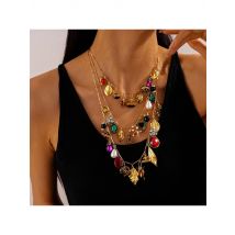 Retro ZAA Rhinestone Multi-layer Chain Necklace Unique Design Insect Leaf Flower Geometric Pendant Necklace for Women Jewelry