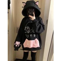 Japanische Cartoon Print Hoodies Subkultur Süße Nette Katze Ohren Frauen Mit Kapuze Sweatshirts Herbst Winter Harajuku Kawaii Lose Tops