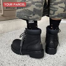 Stivali Mading dal design originale da uomo in pelle con altezza aumentata da 4,5 cm, scarpe da lavoro retrò nere, stivali corti stile britannico