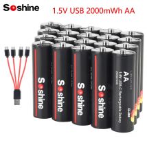 Soshine 1.5V USB 2000mWh Batteria ricaricabile AA Batteria al litio agli ioni di litio Batteria di ricarica per tastiera mouse giocattolo + cavo di tipo C