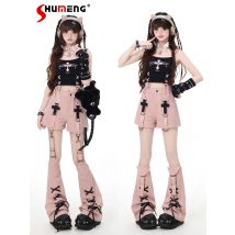 American Sweet Cool Hot Girl Sexy Y2K Hosen Hohe Taille Gerade Casual Shorts für Frauen Frühling Abnehmbare Spitze-up Schleife Bein wärmer
