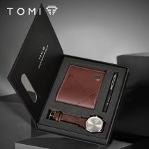 TOMI 3PCS Simple Business Men Watch Wallet Gift Box Set High Quality Classic Versatile Men Quartz Watch Clock Gifts Reloj
