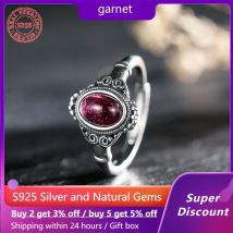 S925 Sterling silber klassischer Retro-Ring eingelegt mit natürlichem Mineral kristall Granat Damen ring Hochzeits schmuck Zubehör Geschenk
