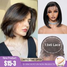 HENRY MARGU Schwarze Bob-Spitze-Front-Perücken, braunes Highlight, kurze, gerade, tägliche synthetische Perücke, 13 x 6 Spitze-Frontal-Perücke für Frauen, Party