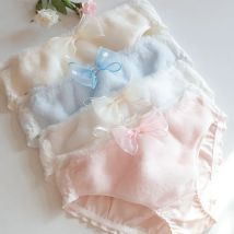 Frauen Nette Reizende Süße Prinzessin Stil Bogen Baumwolle Höschen Fleisch Weiche Warm Halten Herbst Winter Unterwäsche Candy Farbe Breifs