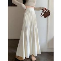 Herbst Winter frauen Schwarz Elastische Hohe Taille Rock Koreanische Version Retro Beige Elegante Urlaub Partei Plissee A-linie Langen Rock