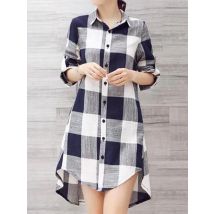 Spring Autumn Casual Fashion Turn-down Collar Plaid Shirt Women's Clothing New Loose Long Sleeve Button Irregular Blouse Female