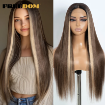 FREIHEIT Synthetische Lace Front Perücken Für Frauen Ombre Braun Highlight Lange Gerade Spitze Perücke Hitzebeständige Cosplay Perücken