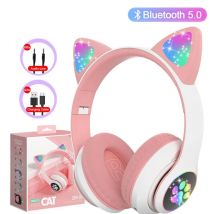 Lámpara de Flash con orejas de gato, auriculares estéreo Bluetooth 5,0 con micrófono, soporte para tarjeta TF, auriculares inalámbricos para niños y niñas, regalo de cumpleaños