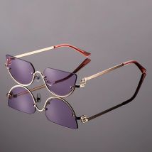 KAMMPT Fashion Retro Semi-Rimless Oval Shades Women's New Trendy Korean Style Travel Sunglasses Chic Metal Rim Decor Sunglasses