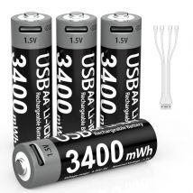 Akumulator litowy Kuugro 1.5V AA 3400mWh ładowany przez USB-C do kamer myśliwskich, pilotów, myszy, inteligentnych zamków do drzwi, zabawek