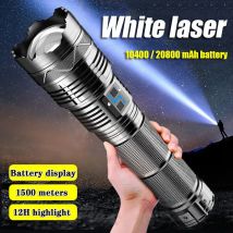 Biała latarka laserowa dużej mocy Super jasny reflektor LED Latarka dalekiego zasięgu Zoom Awaryjna na zewnątrz ze wskaźnikiem poziomu naładowania baterii