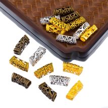 10 Stück/Beutel, Gold und Silber, Vintage-Legierung, ausgehöhltes langes Rohr und gebogenes Rohr, großes Loch, Haarperlen – DIY-Haar-Accessoire-Komponenten