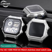 Mod Kit Ganzmetall für Casio 3299 AE1200 Gehäuse AE-1200 AE-1200WH AE1300 Lünette Glas Edelstahlgehäuse Uhrenkettenarmbandgehäuse