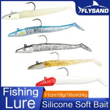FLYSAND Weicher Köder, Silikon, 11 cm, 19 g/16 cm, 34 g, Jig, Fischkopf, sinkender Angelköder, frisches Salzwasser, natürlicher lebender, lebendiger Körper