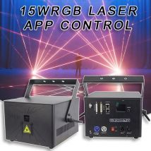 YUER-proyector de haz RGB con conexión Bluetooth, Control por aplicación, haz de luz láser de 15W para fiesta, DJ, discoteca, iluminación de escenario de animación de boda