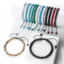 Einstellbare 6mm Naturstein Armband Healing Energie Schwarz Lava Malachit Cat Eye Stein Holz Perlen Armreif Männer Frauen Schmuck