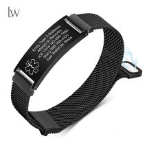 Medizinisches Alarm-ID-Armband für Männer und Frauen, individuelle Gravur, Edelstahl, anpassbares Netz, Notfall-Überlebens-Sanitäter-Armbänder