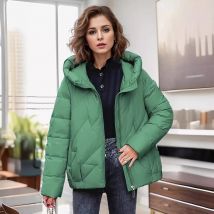 Frauen Parkas Elegante Mit Kapuze Lange Ärmeln Feste Mäntel Zipper Taschen Oberbekleidung Dicke Warme Parka Casual Herbst Winter 2024