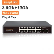 KeepLiNK 18-Port Multi-Gigabit Unmanaged Netzwerk-Switch 16 X 2,5Gb Ethernet + 2 X 10Gb SFP+ für Hochgeschwindigkeits-Datenvernetzung