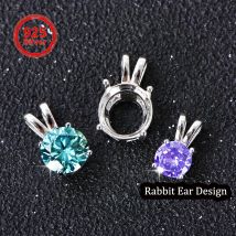 S925 Sterling Silber Hasenohr-Anhängerfassung, leere Halterung für 5–12 mm runde Steine, DIY handgefertigte Schmuckherstellungszubehör