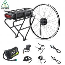 Zestaw do konwersji roweru na elektryczny z silnikiem w kołach 36V250W, koło przednie 28 cali z silnikiem elektrycznym i baterią w bagażniku tylnym 36V 13Ah