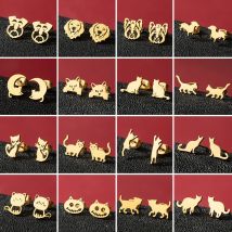 Orecchino a bottone con gatto luna in acciaio inossidabile dorato per orecchini cartilagine Piercing all'orecchio della ragazza coreano 2023 regalo di nozze alla moda all'ingrosso