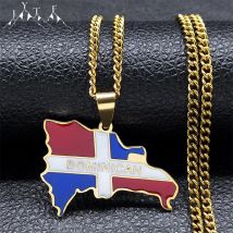 Dominika nische Republik Karte Land Flagge Halskette Anhänger für Frauen Männer Edelstahl Gold Farbe Halsketten Schmuck Geschenk n7606gds05