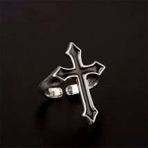 Retro Schwarz Kreuz Ring Für Männer Frauen Öl Tropf Metall Punk Gothic Einstellbare Ring Hip Hop Handgemachte Unisex Schmuck Zubehör Geschenk