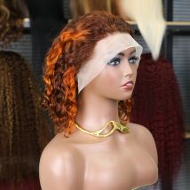 Braun Ingwer Klavier Farbige 13x4 Spitze Frontal Echthaar Lockige Perücken Für Frauen Wasser Welle 4/350 Highlight kurze Bob Perücke Echthaar