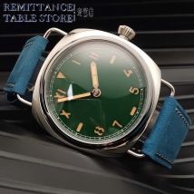 45mm Men's Classic Vintage Manual Watch with Leather Strap, Stainless Steel Water Resistant Case, Night C3 Green Glow Watch