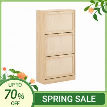 SoBuy Shoe Tipper 3 Flap, Mueble zapatero estrecho con 6 estantes, Cajonera para zapatos, Natural BHT 60x118x24cm