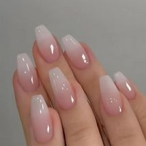 24pcs unghie finte sfumate French Ballerina Nail impermeabile Faux Medium Coffin unghie finte unghie premere sulle punte delle unghie