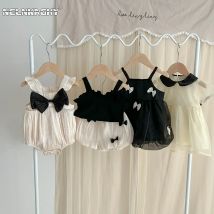 Neu im Sommer Neugeborene Baby Prinzessin süße Kleidung Sling Kleider Schleife Shorts solide Weste Body Kurzarm Kleid Kinder