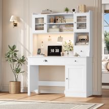 Getone Scrivania con LED Bianco, tavolo per computer con cassetti, toletta senza specchio con 2 prese 2 USB, 120x48x165 cm