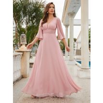 Uni thorse tiefes Hals Volant Ärmel Maxi Brautjungfer Kleid