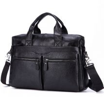 Schwarz Männer Echtem Leder Handtaschen Große Leder 14 "Laptop Messenger Taschen Business herren Reisetaschen Schulter Taschen Aktentasche